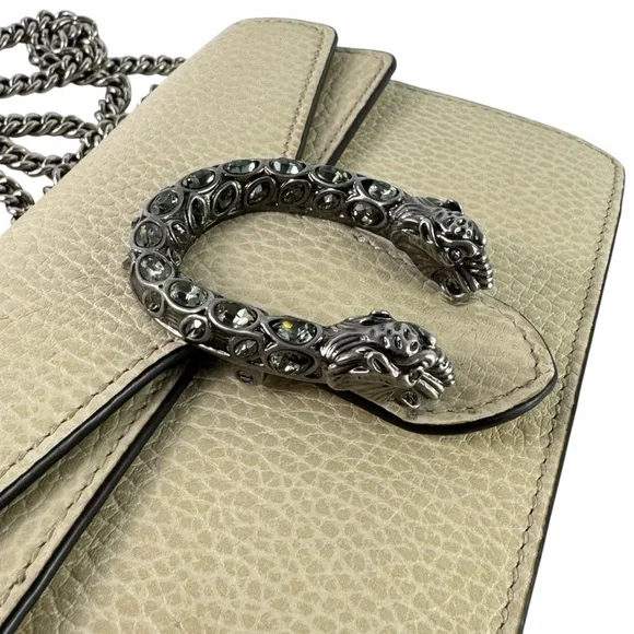 GUCCI Dionysus Super Mini Crystal Beige Leather Crossbody Bag Made in Italy - Picture 12 of 15